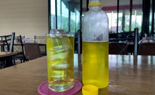 Cool chrysanthemum water in a glass for drinking to quench thirst.